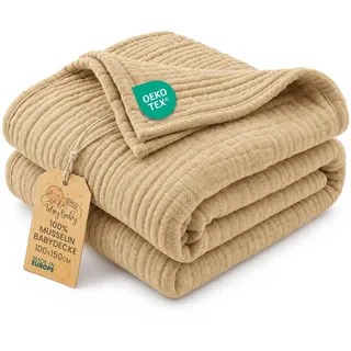 Totsy Baby Musselin Decke Babydecke Baumwolle 100 x 150 cm - Musselindecke Kuscheldecke Baby Musselintücher Kinderdecke dünne Babydecken Pucktuch Muslin Blanket für Kinder Oeko-Tex-Zertifikat Beige