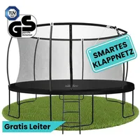 Zero Gravity Gartentrampolin Ø 244/305/366/427 cm, Trampolin Outdoor mit Leiter, Komplett-Set, Ø 427 cm, Trampolin Outdoor Komplett-Set, TÜV GS, Smarter & schneller Netzabbau schwarz 427 cm