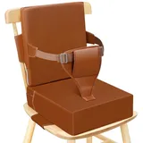 SitzerhöHung Stuhl Kind,Stuhlerhöhung Kinder mit Rückenlehne Verstellbaren Sitzgurten,PU Wasserdicht Boostersitz Stuhl,Rutschfester Boden Tragbar Sitzerhöhung Stuhl für Zuhause Unterwegs (Orange)