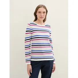 Tom Tailor Damen Strickpullover mit Bio-Baumwolle, blau, Gestreift, Gr. M