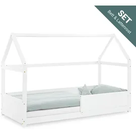 Homestyle4u Hausbett 90 x 200 cm Kiefer massiv weiß