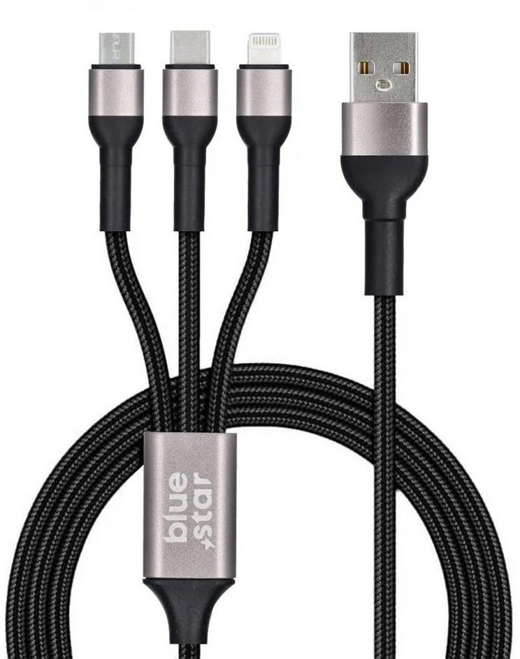 COFI 1453 Datenkabel Blue Star – 3in1 mit Micro-USB-, USB-C- und iPhone-Buchsen Smartphone-Kabel