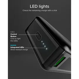 SBS NanoTube Powerbank für Computer, Smartphones, Tablets mit USB-C, und USB-A, Schwarz