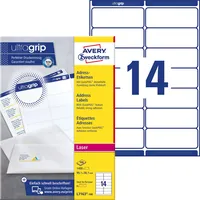 Avery Zweckform L7163-100 Adressetiketten/Adressaufkleber (1.400 Etiketten mit ultragrip, 99,1x38,1mm