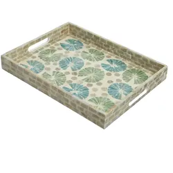 Tablett Dekotablett mediterran Perlmutt-Schimmer Keramik Serviertablett Blumen