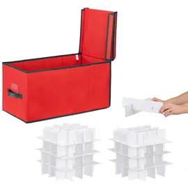Relaxdays Weihnachtskugel Aufbewahrungsbox, für 128 Kugeln, HxBxT: 30 x 30 x 60 cm, Vlies, Pappe, Kugelkiste, rot/grün