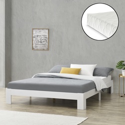 Holzbett Raisio 160x200 cm mit Kaltschaummatratze Weiß