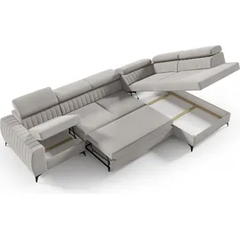 Fun Möbel Ecksofa Schlafsofa Sofa TORONTO XL Stoff Element Blau Ottomane Rechts