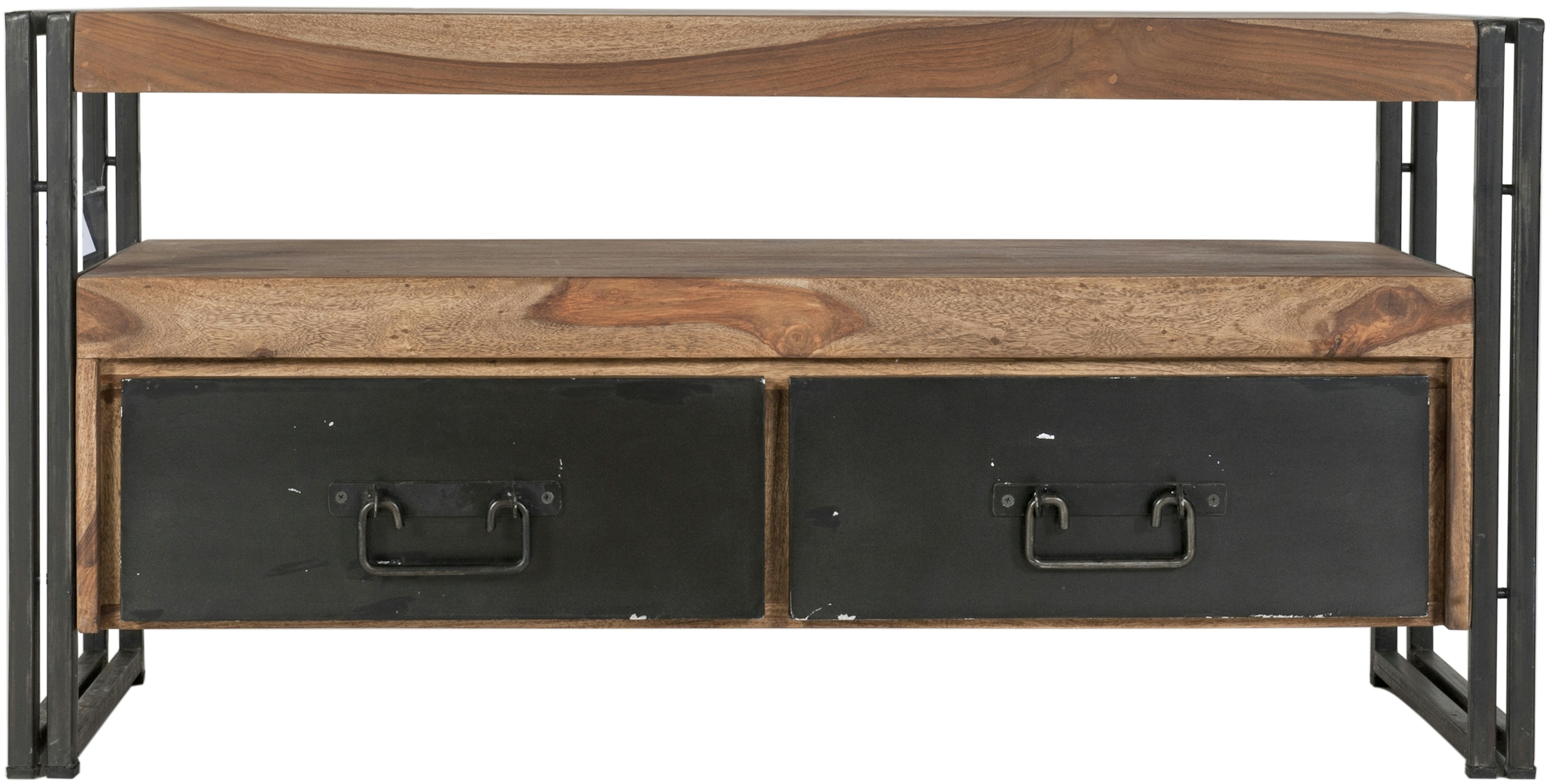 SIT Möbel Lowboard | 2 Schubladen, 1 offenes Fach | Akazie natur | Altmetall antikschwarz | B 112 x T 40 x H 55 cm | 09215-01 | Serie PANAMA