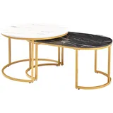 [en.casa] SATZTISCH-SET 2 TLG. Oppeerg 2er Set Marmoroptik, schwarz-weiß/Gold