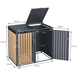 ML-Design Mülltonnenbox 2er 132 x 80 x 116,3 cm anthrazit-lärchenoptik