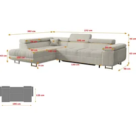 altdecor Ecksofa Cord mit Schlaffunktion 2-Sitzer Creme