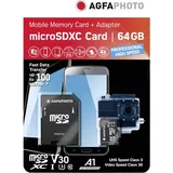 AgfaPhoto microSDXC 64GB Class 10 UHS-I V30 + SD-Adapter