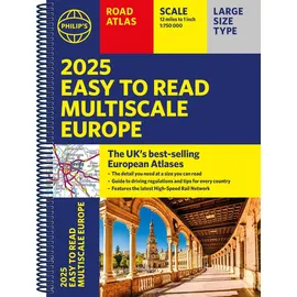 Philips 2025 Philip's Easy to Read Multiscale Road Atlas Europe: (A4 Spiral binding) (Philip's Road Atlases)