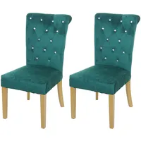 Mendler 2er-Set Esszimmerstuhl HWC-D22, Stuhl Küchenstuhl, Nieten Samt dunkelgrün,