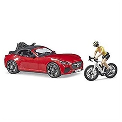 Bruder® Spielzeug-Auto Roadster mit 1 Rennrad und Radfahrerin, Spielzeug-Figur rot