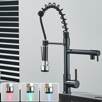 Küchenarmatur Schwarz LED Wasserhahn Ausziehbar mit Brause Küche Mischbatterie