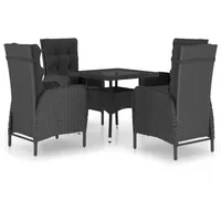 vidaXL 5-tlg. Garten-Essgruppe Poly Rattan und Glas Schwarz