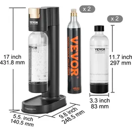 Mophorn Wassersprudler schwarz + 2 CO2-Flaschen + 2 PET-Flaschen 1 l