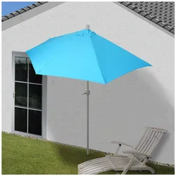 Sonnenschirm halbrund Lorca, Halbschirm Balkonschirm, UV 50+ Polyester/Alu 3kg ~ 300cm türkis ohne Ständer
