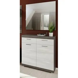 inn.furn Schuhschrank weiß Hochglanz, Rauchsilber grau 90 cm,