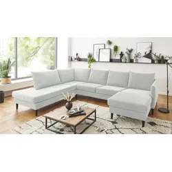 Wohnlandschaft "Rekvik U-Form", grau (hellgrau), B:308cm H:79cm, ATLANTIC HOME COLLECTION, Sofas, mit Wellenunterfederung, mit Massivholzfüßen