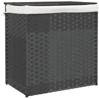 vidaXL Wäschekorb mit 2 Fächern Grau 53x35x57 cm Poly Rattan