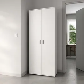 home collective Mehrzweckschrank Weiß Holz, Echtholz, 4 Fächer, 35x184x75 cm Waschküche, Mehrzweckschränke