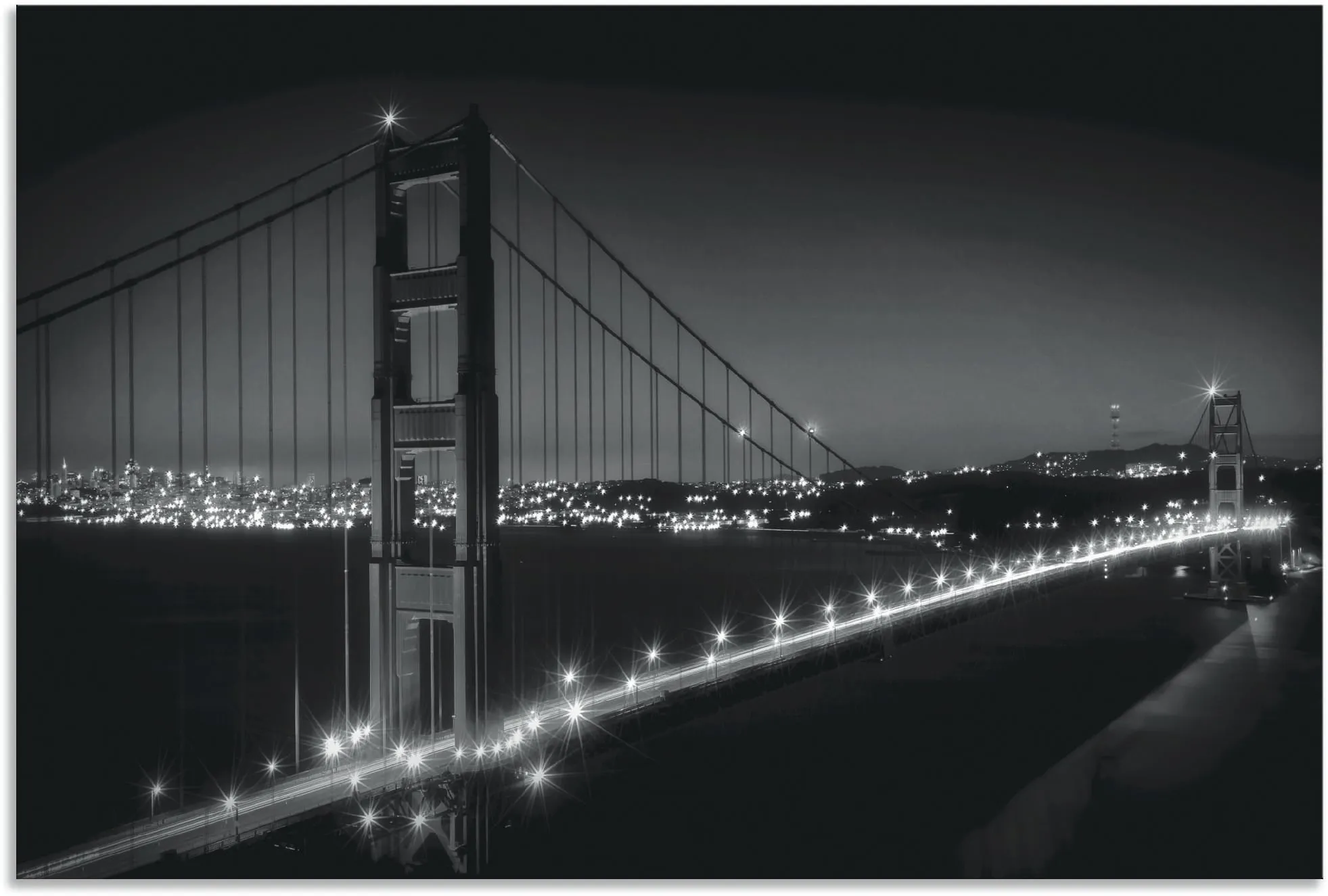 Wandbild ARTLAND "Golden Gate Bridge am Abend" Bilder Gr. B/H: 120 cm x 80 cm, Alu-Dibond-Druck San Francisco Querformat, 1 St., schwarz Kunstdrucke als Alubild, Outdoorbild, Wandaufkleber in verschied. Größen