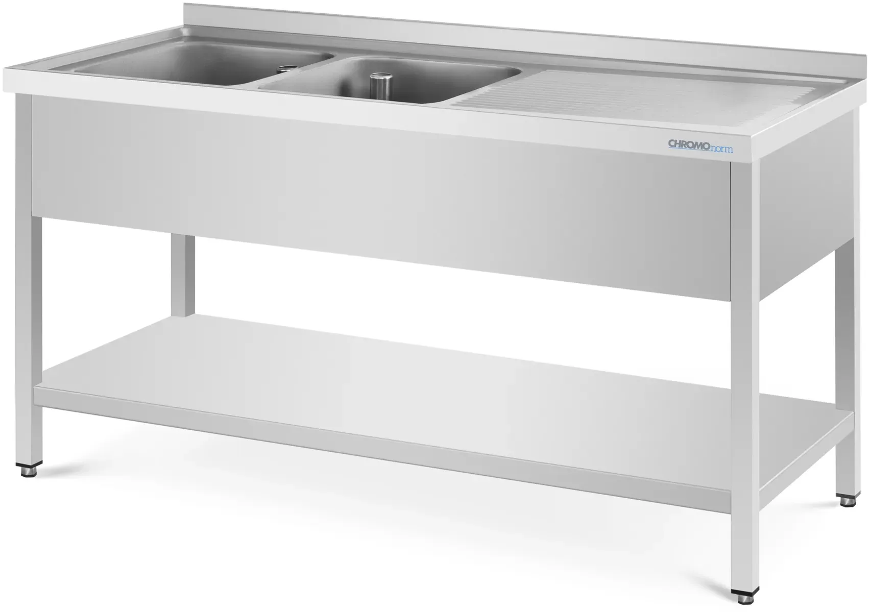 CHROMOnorm Spültisch mit 2 Becken-Becken links-1600 mm-700 mm