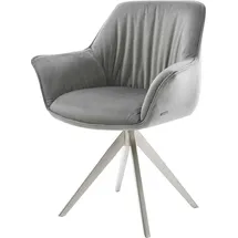 DeLife Esszimmerstuhl Keila-Flex mit Armlehnen Samt Grau Kreuzgestell kantig Edelstahl, Esszimmerstühle