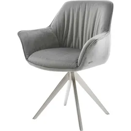 DeLife Esszimmerstuhl Keila-Flex mit Armlehnen Samt Grau Kreuzgestell kantig Edelstahl, Esszimmerstühle