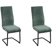 Home4You Schwingstühle 2er Set, Dunkelgrün - Schwarz - Cordbezug - Metall - 2er Set