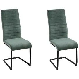 Home4You Schwingstühle 2er Set, Dunkelgrün - Schwarz - Cordbezug - Metall - 2er Set