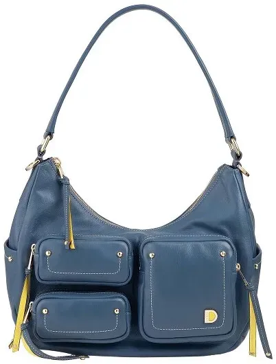 DuDu Pocket Schultertasche Leder 30 cm  blau