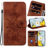 Handyhülle für Samsung Galaxy A40 Hülle Leder, Handy Samsung Galaxy A40 Blumen Hüllen, Leder Flip Etui Handytasche Schutzhülle für Samsung Galaxy A40 with Klapphülle Standfunktion Case braun