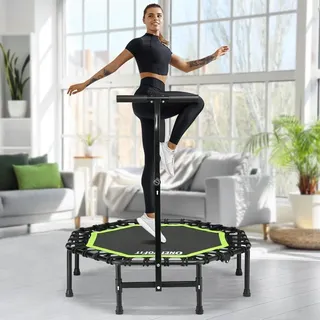 ONETWOFIT klappbares Trampolin für Erwachsene, 101/107/114/cm Mini Fitness Trampolin W/einstellbare Schaumstoffgriff Bungees, leise Übung Trampoline für persönliche Indoor (Green-107cm)
