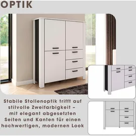 byLIVING Highboard 120 x 137 x 40 cm Schwarz/Weiß