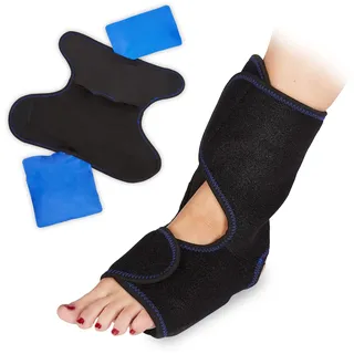 Relaxdays Fuß Kühlpad, Knöchelbandage mit Klettverschluss, verstellbar, groß, warm & kalt, Mehrfachkompresse, schwarz