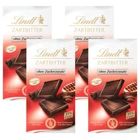 Lindt Schokolade Zartbitter ohne Zuckerzusatz | 100 g Tafel | Feinste mit 55% Kakao ohne und ohne Gluten| | Schokoladentafel | Schokoladengeschenk (Packung mit 4)