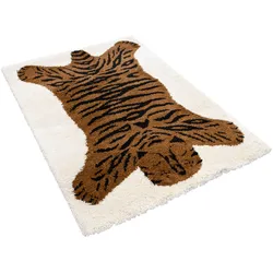 Kinderteppich "NOMAD - Tiger", weiß (wollweiß), B:120cm H:35mm L:170cm, Polypropylen (PP), PRIMAFLOR-IDEEN IN TEXTIL, Teppiche, Hochflor, Motiv Tiger, weich & kuschelig, Kinderzimmer