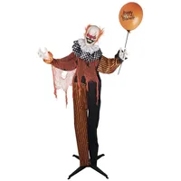 p`tit clown Kostüm Animierte Horrorclown-Dekofigur mit Leuchtaugen und Sound bunt 166 cm bunt