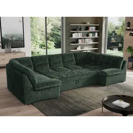 MKS Meble Sofa XXL U-Form Beige, Wohnlandschaft U Form mit Schlaffunktion, Sofa mit Schlaffunktion, Schlafsofa, Wohnzimmer Couch mit schlaffunktion - Morbido... - Grün
