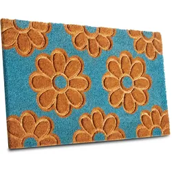 Fußmatte HANSE HOME "Mix Mats Kokos Flowers, Türmatte", blau (kokos,blau), B:45cm H:15mm L:75cm, Kokos, Teppiche, Strapazierfähig, pflegeleicht, robust, wetterfest, UV-beständig