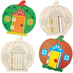 Feen Tür "Kürbis" aus Holz (pro Set 4) Halloween-Basteleien