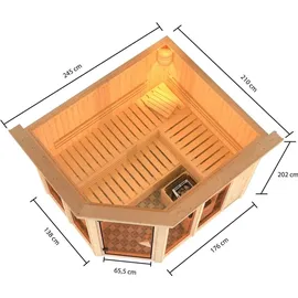 Karibu Ainur 3 inkl. 9 kW Bio-Kombiofen + ext. Steuerung + Dachkranz