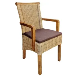 Amagohome Esszimmerstuhl Rattanstuhl mit Armlehnen tabacco Perth Korbstuhl Rattan Sessel nachhaltig : mit Sitzkissen
