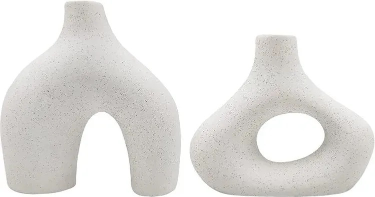 2er-Set/19cm7.4in14cm5.51in Weiße Keramikvasen, Set aus 2 Double Mountain Vasen im modernen Boho-Nordic-Minimalismus-Stil, Dekorationsvasen für Wohnzimmer, Hochzeit, Esstisch, Party, Büro und Schlafzimmer