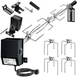 Kesser KESSER® Edelstahl Grillspieß Set 107cm passend für Weber Spirit Gasgrill, BBQ Fleischklammer, Griffstück und Motor Elektrischer Drehspieß 220V - 240V, Inkl. 4X Fleischnadeln und Montagezubehör Schwarz