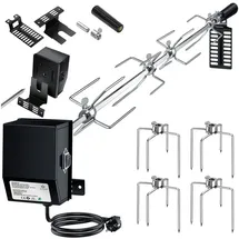 Kesser KESSER® Edelstahl Grillspieß Set 107cm passend für Weber Spirit Gasgrill, BBQ Fleischklammer, Griffstück und Motor Elektrischer Drehspieß 220V - 240V, Inkl. 4X Fleischnadeln und Montagezubehör Schwarz